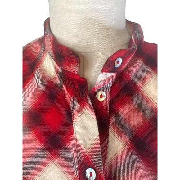 2/$30 Zara Basic Small Denim Red & White Plaid Ruffled Button-Up Blouse - Picture 9 of 15